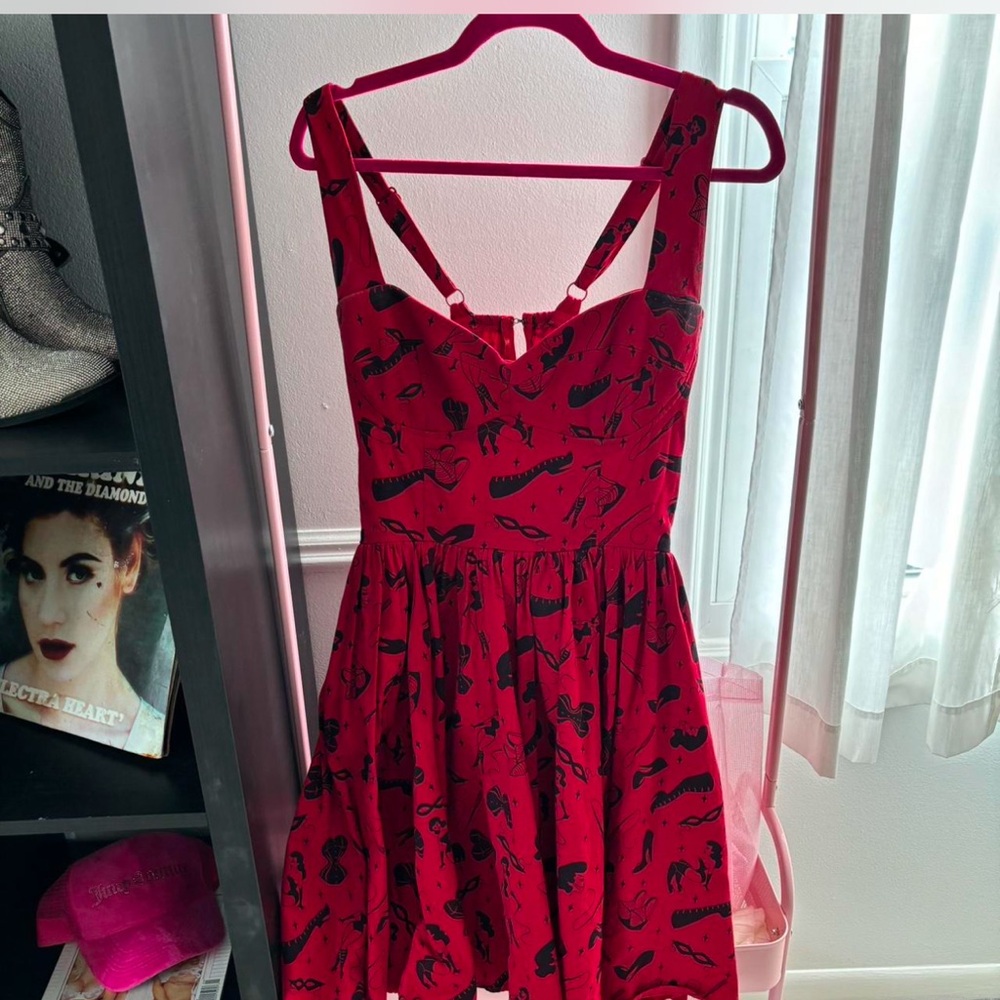 Stylish Red Dress with Black Pattern